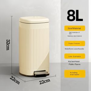 20L32L white Square trash can aesthetic Stainless Steel Light Luxury garbage bin Home Kitchen Living Room Nordic Style trash bin