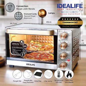 Idealife Oven Open Listrik Low Watt Pemanggang Daging Kue Bolu Hemat Daya kapasitas 35 Liter