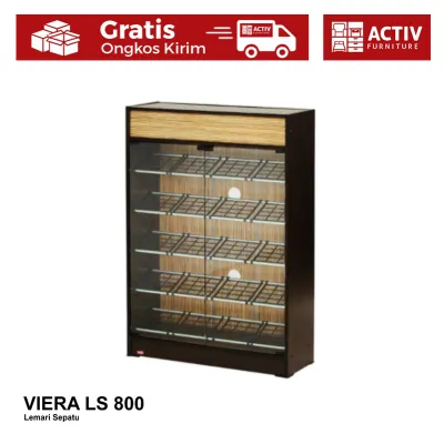 Activ Lemari Sepatu Kaca 5 Susun / Rak Sepatu Besar Minimalis / VIERA LS 800 - Motif Kayu