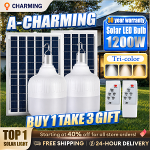 【Free Shipping】Solar Bulb Light 800W LED Outdoor Waterproof IP67 solar lamp 3 Color White LED Portable Solar Powered lights Indoor Energy Saving With panel remote Charged Garden Yard Hiking Tent Fishing Camping Automatic Energy Saving christmas