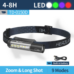 Smiling Shark TD0150 Mini LED HeadLight 9Mode Equipped With Magnetic Back clip COB Work Light Type-c Rechargeable Fishing Light  Waterproof outdoor Camping