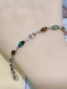 BOSEOK Multi Tourmaline Rhodium Over Sterling Silver Bracelet 7.19ctw B5310
