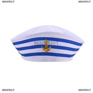 [COD] MINIFRIUT Women Small Square Scarf Sailor Cap Set Stewardess Striped Patchwork Satin Scarf With Carnival Christmas Striped Navy Sailor Cap
