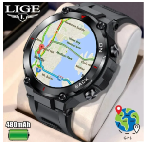 2025ใหม่ LIGE GPS สมาร์ทวอท์ชผู้ชายสัมผัสหน้าจอเต็มรูปแบบสร้อยข้อมือการออกกำลังกายกลางแจ้งนาฬิกาความดันโลหิต IP68กันน้ำสมาร์ทวอท์ชแอนดรอยด์ IOS + กล่อง