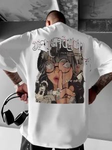 Vintage Style Two-Dimensional Maid Eye Girl Illustration & Letter Printed T-Shirt - A Top Choice for Men Pursuing Sweet-Cool Trendy Outfits