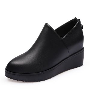 Fashion Wedge Chelsea Boots For Women Comfortable Platform Round Toe Black Shoes