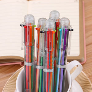2025 Creative Stationery 6 Color Ballpoint Pen Student Transparent Barrel Retractable Multicolor Ballpoint Pen Press
