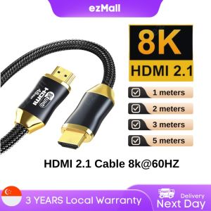 8K HDMI to HDMI 2.1 Cable 8K60Hz or 4K120Hz 48Gbps Braided Cord Ultra High Quality Gold Plated Connectors for Xbox PS5 PS4 PC TV Monitor