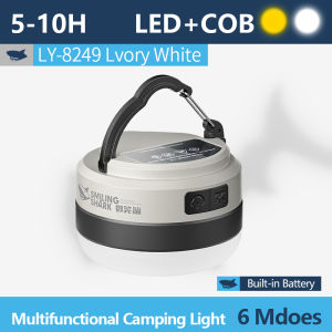 Mỉm cười cá mập ly8249 Led Mini Đèn Cắm Trại 6mode đèn vàng trắng Loại-C cắm trại sạc được Đèn cắm trại ngoài trời không thấm nước Đèn Cắm Trại ing