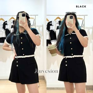 6109 Aubrey Pearl Collar Knit Crop Top Blouse Atasan Wanita