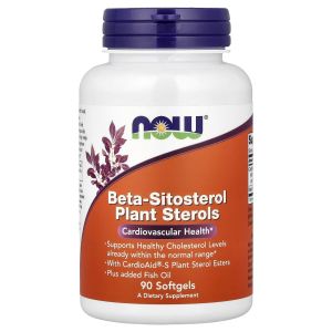 NOW Foods Beta-Sitosterol Plant Sterols with CardioAid ®-S Plant Sterol Esters and Added Fish Oil 90 Softgels Best by 07/2030