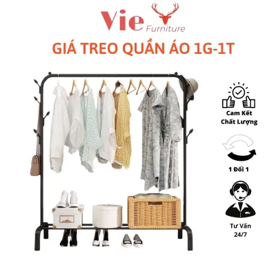 Giá Treo Quần Áo Sắt Thép Sơn Tĩnh Điện Có Bánh Xe - Kệ Treo Quần Áo Để Giày Dép Lắp Ghép Đa Năng
