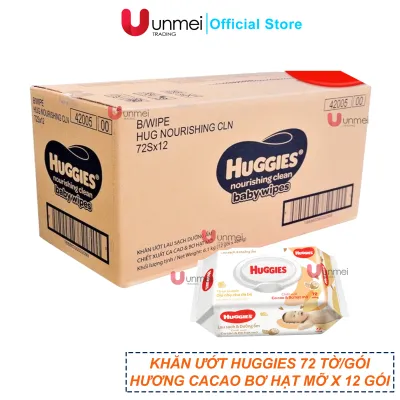 [Hỏa Tốc Tại HCM] Thùng 12 gói Khăn ướt Huggies chiết xuất Cao cao và Bơ hạt mỡ (72 miếng/gói):