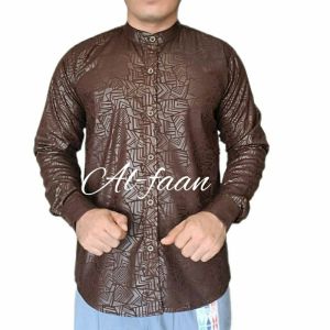 Baju Kemeja Koko Pria Bahan Cotton Embos Dewasa Terbaru 2024 Lengan Panjang Manset