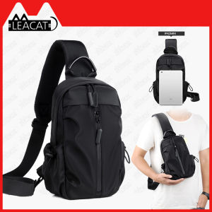 Leacat กระเป๋าคาดเอว ไนลอน กันน้ำ สไตล์เกาหลี กระเป๋าคาดหน้าอก เท่ๆ ชาร์จ USB กระเป๋าใส่ของสำหรับเล่นกีฬาแบบลำลอง