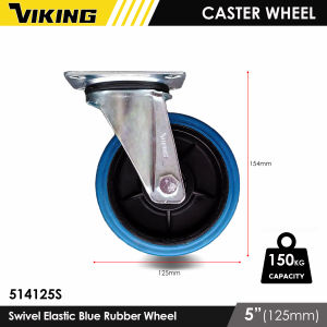 TRANSPORT CASTER WHEEL Elastic Blue Rubber on Nylon Rim 100 and 125mm Swivel and Fixed  (sold per piece)