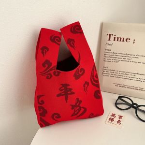 MMLUCK Nơ Túi đeo cổ tay thắt nút Túi xô len Quà tặng giáng sinh Túi dệt kim năm mới Thường ngày Túi xách Túi tote Cô Gái