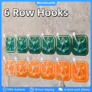 6 Row Hooks Transparent Adhesive Coat Rack Towels Coat Hanger Bathroom Kitchen Organizer