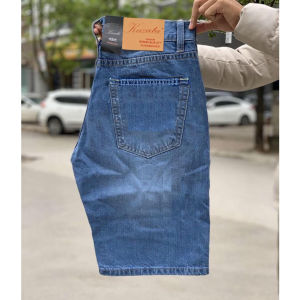 quần short jean nam vải co giãn 4 màu xanh trung xanh rêu xanh đậm xanh sáng ống rộng dài qua gối ống 23-26cm