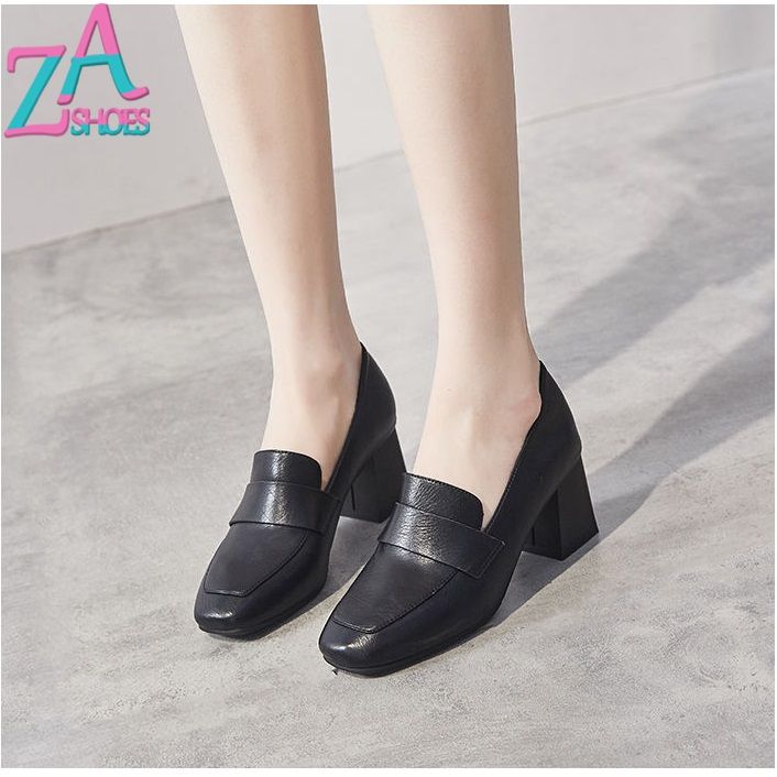 ZAZA Loafers Women Korean High Heels Shoes Lady Office Leather