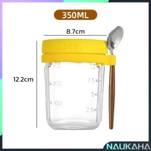 Nau.K 350ml Reusable Overnight Oats Jars With Spoon Airtight Oatmeal Cup Container Breakfast Cups