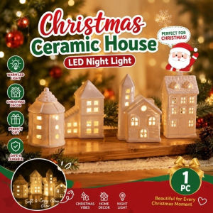 【COD】Christmas Glowing Ceramic House Decor with LED Light Nordic Style Atmosphere Ornament Gift