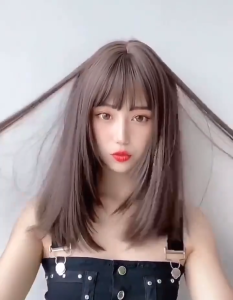 【Fast delivery】Fashion Straight Wigs For Women Medium Long Hair Wig with Bang Female Full Head Cover Clavicle Wig-COD