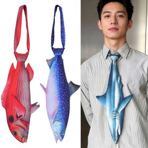 CHUAN Novelty Fish-shaped Mens Tie 3D Fish Animal Pattern Kitten Necktie Fashion Satin Fabric Creative Neck Tie For Party Wedding