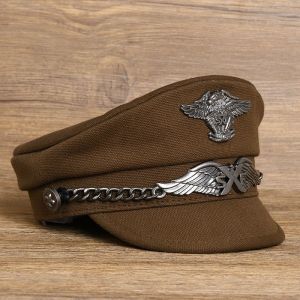 German Sheepskin Navy Hat Mens and Womens Motorcycle Harley Leather Hat British R Captain Hat Beret General Cop