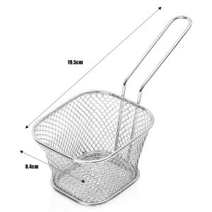 YESPERY ตะกร้าพร้อมที่จับทอดทรงสี่เหลี่ยมขนาดเล็กสำหรับเฟรนช์ฟรายส์สแตนเลสชิปตะแกรงทอดทอดตะกร้าปิกนิก