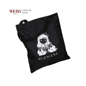 WEIYI Totebag Wanita 3 Model Warna Hitam Resleting Bahan Kain Drill Premium Quality
