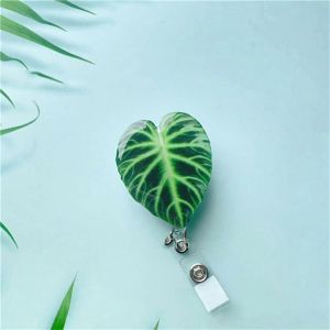 SPDD ID Card Clip Leaf ID Badge Reel Inspirational Name Tag Easy Pull Buckle Keyring Work Card Retractable Badge Holder Nurse Doctor Gift