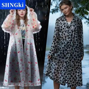 SHNGki Áo mưa in da báo thời trang EVA-Áo mưa toàn thân dày nhẹ có thể đóng gói chống gió tất cả các mùa