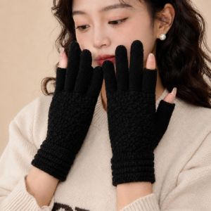 LUMINOU Warm Winter Knitted Gloves Elastic Windproof Cycling Gloves  Thickened Touch Screen Gloves Women