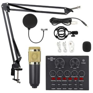 Professional BM800 Studio Condenser Mic Set with V8 Sound Card for Mobile & PC Singing LiveKaraokeRecording