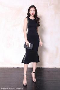 MyDu Shop | MS 2279 – Đầm ôm dự tiệc thun Laza kết cườm sang lai loe nhẹ tinh tế