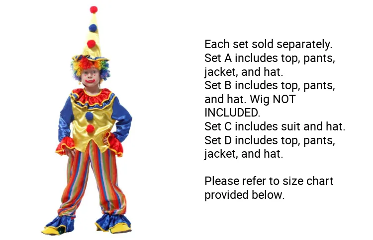 Halloween Circus Clown Costume for Kids Boys Joker Carnival Party