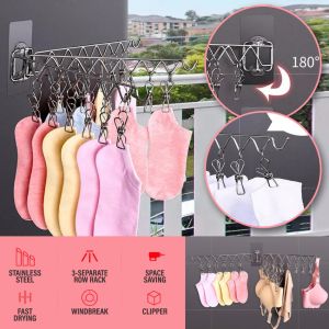 [Sell Zone] [ 3 Row ] Wall Mounted Folding Drying Rack Stainless Steel / Rak Gantung Pengering Kain Boleh Lipat / 三排21线夹袜架(不锈钢衣架)(盒 装)