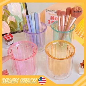 【D242 】Penyimpanan Pensel Berkapasiti Besar 360-Degree Rotating Holder Transparent Color Stationery Make Up Organizer