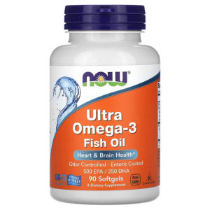 NOW Foods Ultra -3 Fish Oil 500 EPA & 250 DHA Enteric Coated Softgels Supports Heart & in Health Pack of 180 Softgels