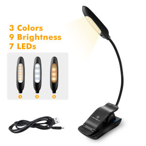 LENCENT 7 LED Book Light Rechargeable[UPGRADED] 3 Colors and 9 Brightness Modes (Warm&White) Eye Care Clip Reading Lamp for Kids and Bookworms Lightweight for Reading in Bed Travel Music Stand