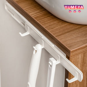 Yumeya Retractable Hook - Adhesive 4 Hooks Door Closet Wall Hanging Rack-White