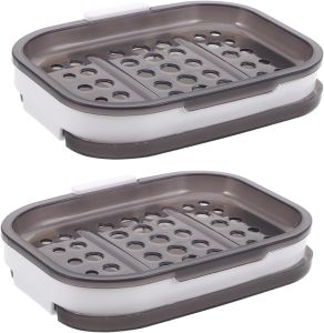 Uonlytech 2pcs Wall-Mounted Suction Soap Dish Holder Set Gray Plastic Shower Soap Bar Case with Drainage for Bathroom Kitchen Sink Tub Brackets
