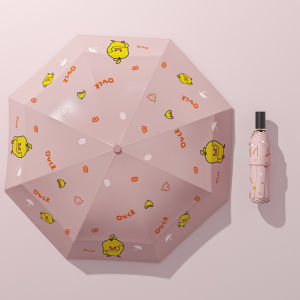 AE Childrens umbrella with cartoon yellow duck design ins Dual-use sun protection umbrella for both sunny and rainy days manual folding umbrella black-coated sun umbrella