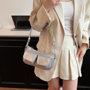 INCUBAT Korean Style Pocket Shoulder Bag Y2K Zipper Women Handbag Elegant Solid Color PU Leather Underarm Bag Outdoor