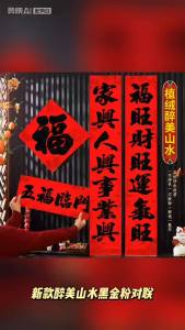 Couplet Spring Festival Couplets with the Character Fu 2026 New Year Flocked Black Gold Powder Couplets Spring Festival Supplies