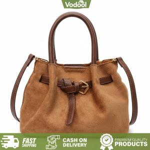 [VSC] Women Faux Suede Retro Shoulder Bag with Adjustable Strap Top Handle Purse Solid Color for Daily Travel Work Without Pendant