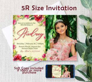 Debut 18th Birthday Invitation Card - Pink Roses Girl Floral Flowers Invite - Personalized - Customized -  5R