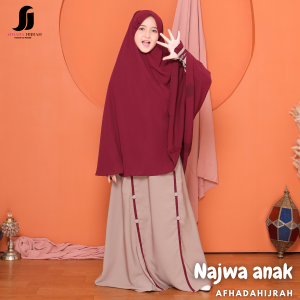 Afhadahijrah - Gamis anak perempuan set hijab cadar NAJWA mocca maroon hitam baju dan jilbab instan syari free niqab