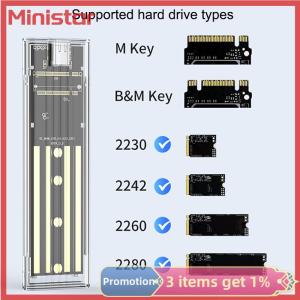Ministar M.2 NVME PCIe NGFF SATA Protocol Case Clear USB Type C 10Gbps PCI-E Transparent External Hard Disk Box Case For Laptop Phone
